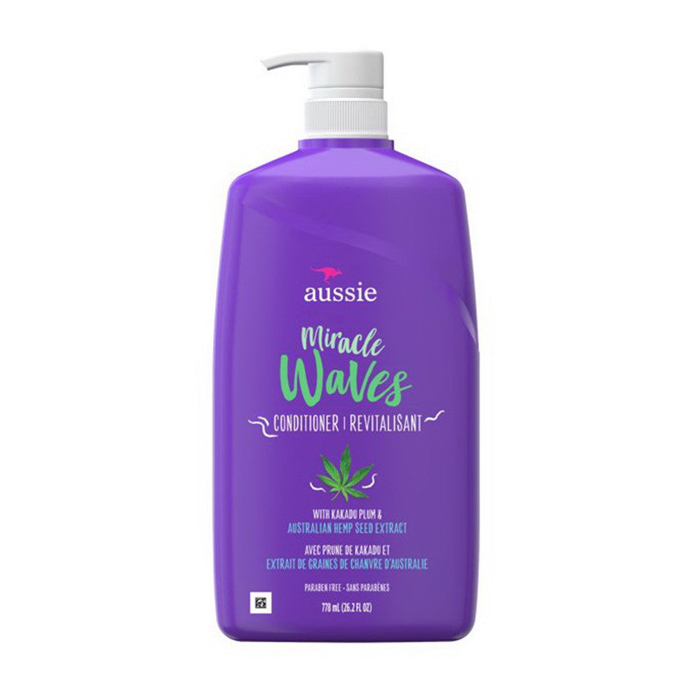 Aussie Miracle Waves Conditioner with Hemp Seed, Paraben Free, 26.2 Oz